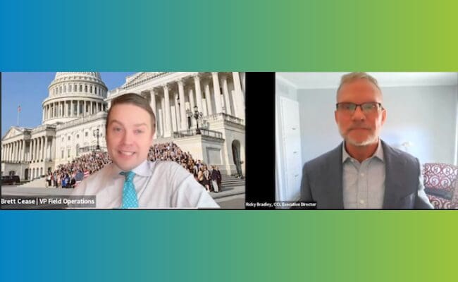 Screenshot of CCL January Monthly Meeting where Ricky Bradley and Dr. Brett Cease introduced BRIDGE.