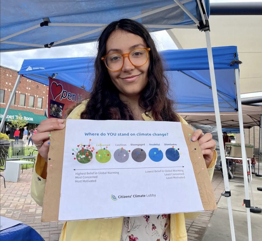 Woman holding a climate survey
