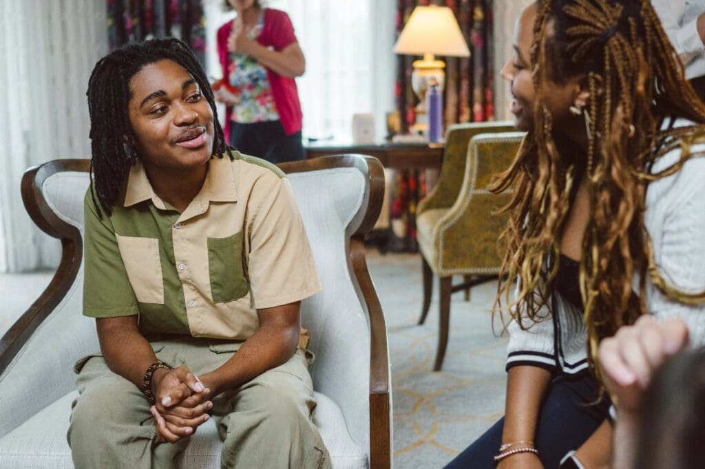 Young man in conversation